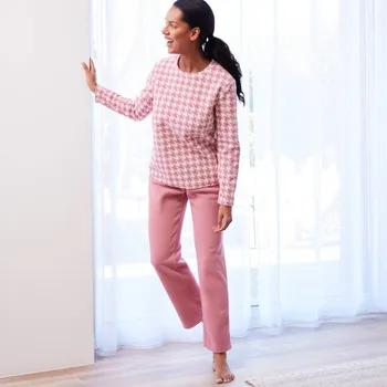 Dámské noční prádlo Fleecové pyžamo s motivem kohoutí stopy růžová 38/40