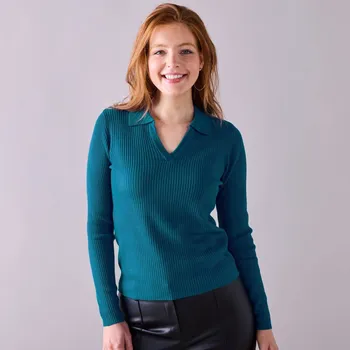 Pulovr s polo límečkem petrolejová 38/40