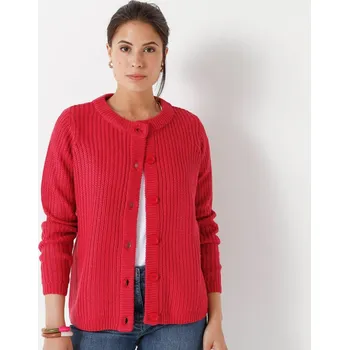 Dámský svetr Propínací svetr s hladkým vzorem malinová 46/48