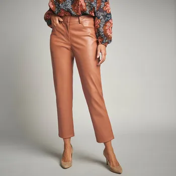 Dámské kalhoty 7/8 koženkové kalhoty karamelová 48