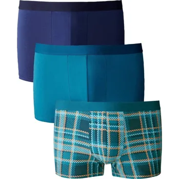 Boxerky Sada 3 kostkovaných a jednobarevných boxerek petrolejová 93/100 (L)