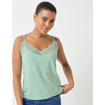 Dámské tričko Top s výstřihem do V lemovaným krajkou zelenkavá 50