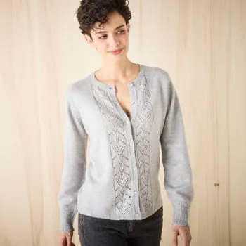 Dámský svetr Propínací svetr s ažurovým vzorem šedý melír 40