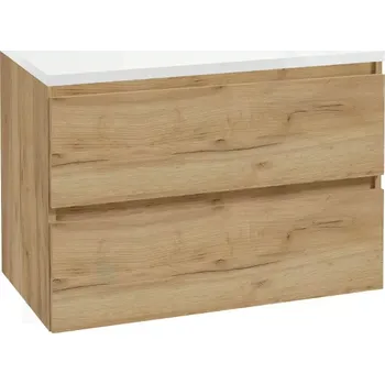 Koupelnový nábytek kielle Skříňka včetně desky pod umyvadlo 80x55x46 cm, zlatý dub/lesklá bílá 50027S831