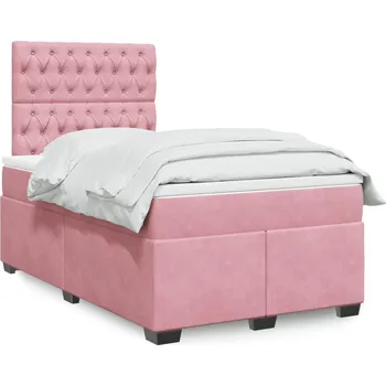Postel vidaXL Box spring postel s matrací 120x190 cm samet [3293165] Barva: Růžová