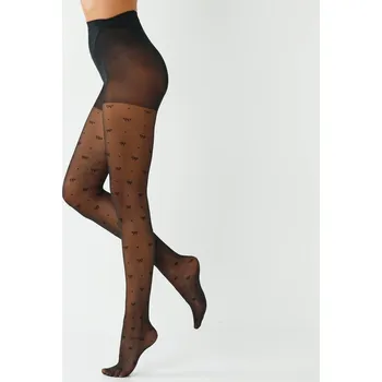 Dámské punčochy Sada 2 punčochových kalhot s motivem mašlí a peříček černá 3