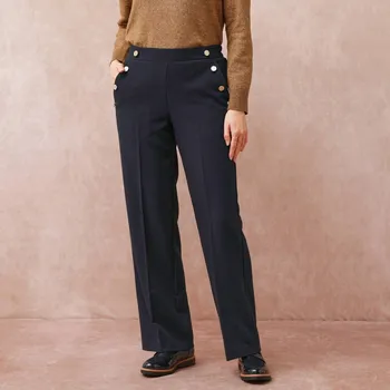 Dámské kalhoty Široké splývavé kalhoty s ozdobnými knoflíky nám. modrá 38