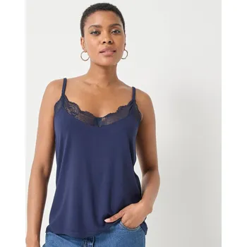 Dámské tričko Top s výstřihem do V lemovaným krajkou nám. modrá 34/36