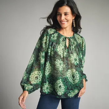 Dámská halenka Voálová halenka s potiskem černá/zelená 54