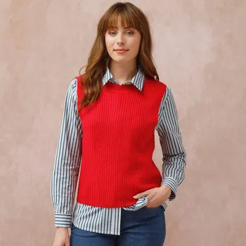 Vesta z hladkého úpletu s kulatým výstřihem červená 54