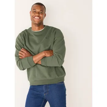 Pánská mikina Hřejivá mikina s kulatým výstřihem a výšivkou vpředu khaki 107/116 (XL)