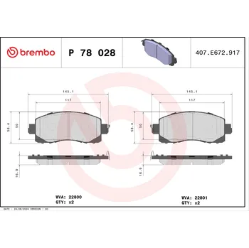 Brzdová destička Sada brzdových destiček, kotoučová brzda BREMBO P 78 028