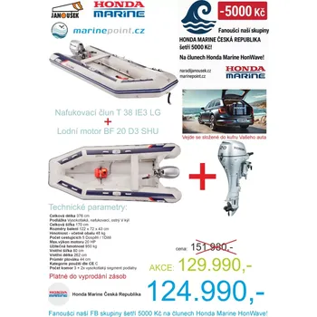 Člun Honda HonWave T 38 IE3 LG Nafukovací člun + lodní motor BF 20 D3 SHU AKCE