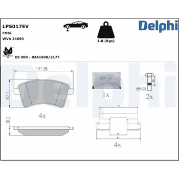 Brzdová destička Sada brzdových destiček, kotoučová brzda DELPHI LP5017EV