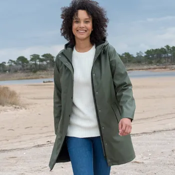 Dámský kabát Nepromokavá dlouhá bunda s fleecovou podšívkou, recyklovaný polyester khaki 40