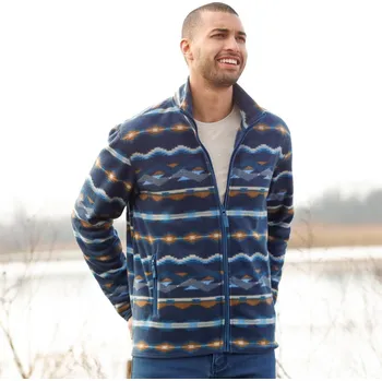 Pánská mikina Mikina na zip, z mikrofleecu s úpravou proti žmolkování, s barevným vzorem modrá/béžová 137/146 (4XL)