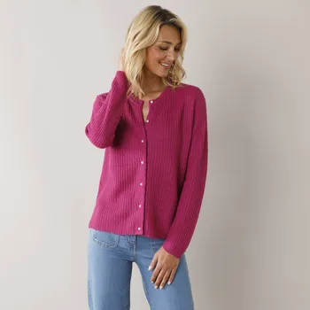 Dámský svetr Propínací svetr s perleťovými knoflíčky purpurová 52