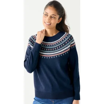 Dámský svetr Pulovr se žakárovým vzorem, jehněčí vlna nám. modrá/růžová 42/44
