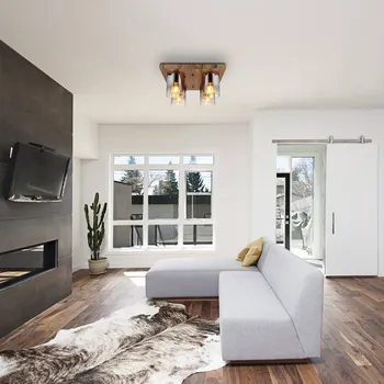 Globo Stropní světlo Underwood, délka 41 cm, hnědá/kouřově šedá, MDF - Ø stínidlo na lampu 12 cm kouřově šedá, hnědá 4 x 40 W - Doprava zdarma