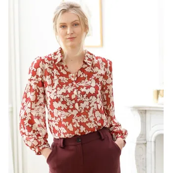 Dámská halenka Šifonová halenka s potiskem květin bordó 36