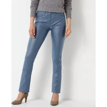 Dámské kalhoty Rovné koženkové kalhoty modrošedá 38