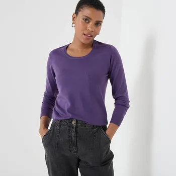 Dámský svetr Jednobarevný pulovr s kulatým výstřihem černý rybíz 54