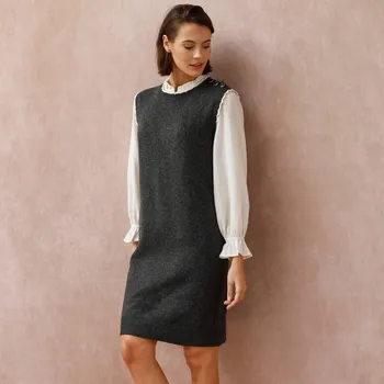 Dámské šaty Úpletové šaty bez rukávů, s příměsí vlny antracitový melír 54