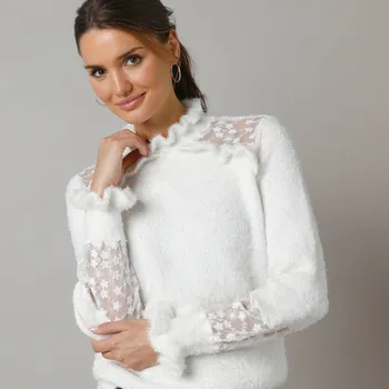 Dámský svetr Pulovr z vyšívaného tylu režná 50