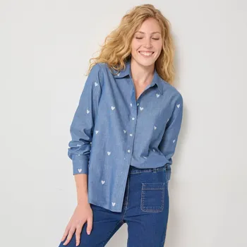 Dámská košile Košile s potiskem srdíček, ze šambré sepraná modrá 36