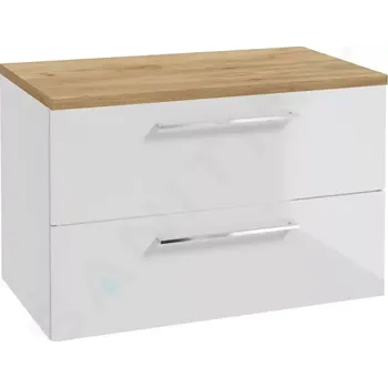 Koupelnový nábytek kielle Skříňka včetně desky pod umyvadlo 80x50x46 cm, lesklá bílá/zlatý dub 50018S820