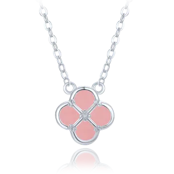 Náhrdelník Moonlit Stříbrný náhrdelník s čtyřlístkem a růžovým kamenem