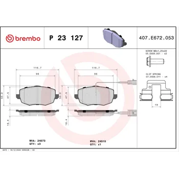 Brzdová destička Sada brzdových destiček, kotoučová brzda BREMBO P 23 127