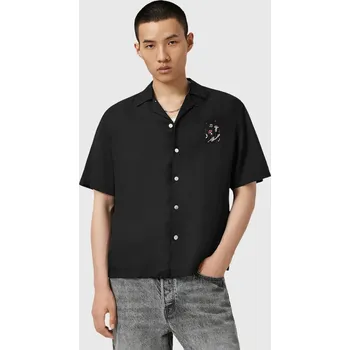 Pánská košile Košile AllSaints FUNGI pánská, černá barva, regular, s klasickým límcem, M057SD 99X, vel. M