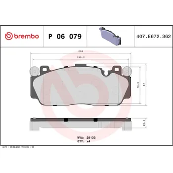Brzdová destička Sada brzdových destiček, kotoučová brzda BREMBO P 06 079