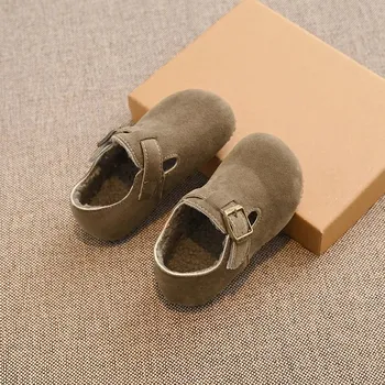 Chlapecké polobotky Zimní semišové mokasíny pro děti s měkkou podrážkou Velikost: 25, Barva (Varianta): Khaki