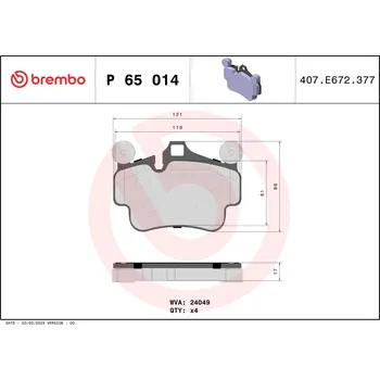 Brzdová destička Sada brzdových destiček, kotoučová brzda BREMBO P 65 014