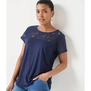 Dámské tričko Tričko s krátkými rukávy a krajkou nám. modrá 50