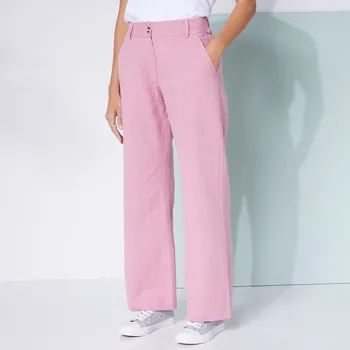 Dámské kalhoty Široké kalhoty, bavlna-len růžová 48