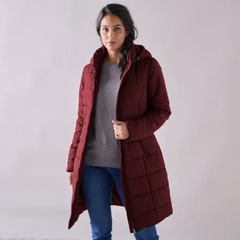 Nepromokavá dlouhá prošívaná bunda s páskem, na zip tmavá červená 52