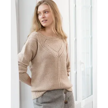 Dámský svetr Pulovr s perličkovým vzorem a kulatým výstřihem béžový melír 42/44