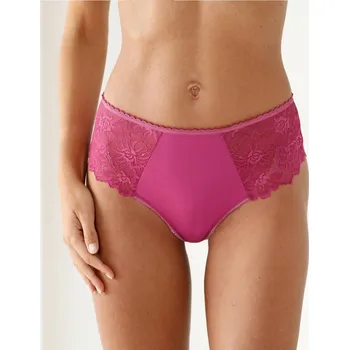 Kalhotky Sada 2 kalhotek tanga s vysokým pasem z mikrovlákna a krajky černá+purpurová 50/52