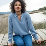 Žebrovaný polo pulovr modrošedá 50