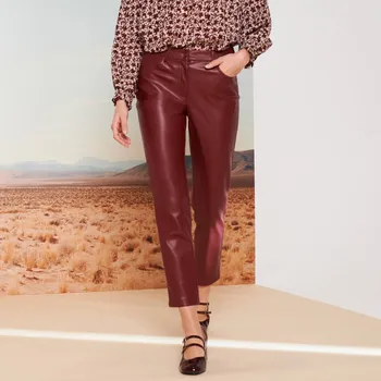 Dámské kalhoty 7/8 koženkové kalhoty bordó 40