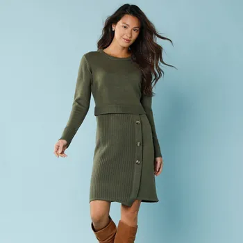 Dámské šaty Úpletové šaty s pouzdrovým efektem, pro menší postavu khaki 52