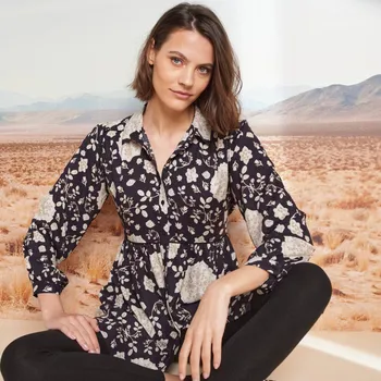 Dámské tričko Tunika na knoflíky, s potiskem černá/režná 56