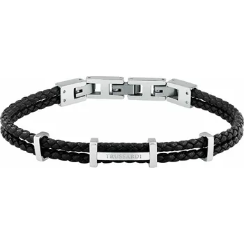 Náramek Trussardi Pánský náramek z pletené černé kůže T-Leather TJAXZ13 + 2 měsíce na vrácení zboží