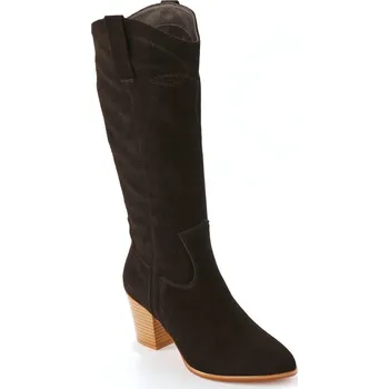 Dámské kozačky Kožené vysoké kovbojské kozačky na podpatku černá 40