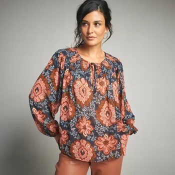 Dámská halenka Voálová halenka s potiskem nám.modrá/korálová 42