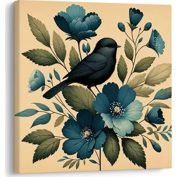 Obraz Dovido Obraz ptáček na větvi s modrými květy