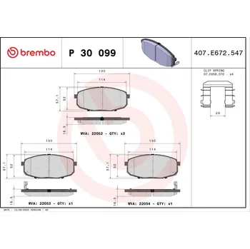 Brzdová destička Sada brzdových destiček, kotoučová brzda BREMBO P 30 099
